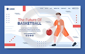 Basketball Academy Kids Social Media Landing Page Template Cartoon Background Vector Illustration