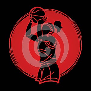 Basketball Action Female Player Cartoon Sport Graphic Vector