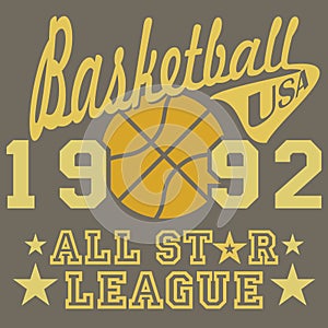 Basketball all star league artwork, typography poster, t-shirt Printing design, vector Badge Applique Label