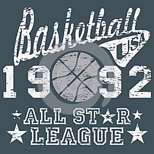 Basketball all star league artwork, typography poster, t-shirt Printing design, vector Badge Applique Label