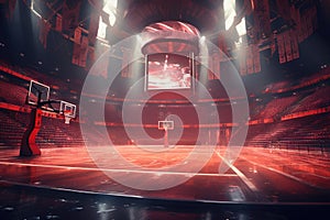 Basketball arena with neon lights, 3d rendering toned image, AI Generated