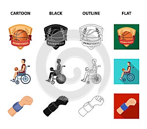 Basketball and attributes cartoon,black,outline,flat icons in set collection for design.Basketball player and equipment