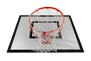 basketball backboard with hoop isolated on white background photo