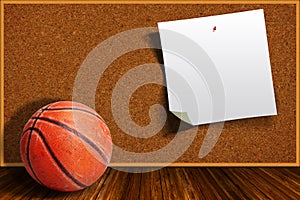 Basketball on a Background Cork Board With Copy Space