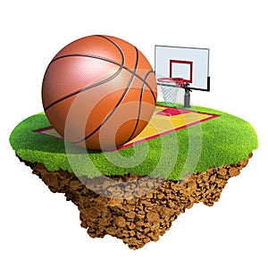 Basketball ball, backboard, hoop and court based o