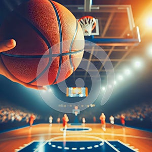 Basketball ball on basketball court. Sport background.