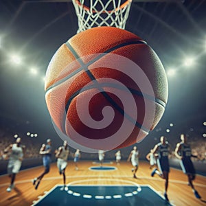 Basketball ball on basketball court. Sport background.