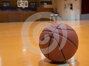 Basketball ball on the court with free throw line