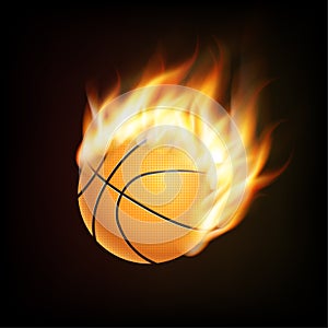 Basketball ball in fire 3D imitation. Fireball in flight