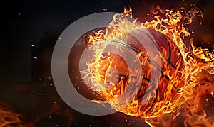 basketball ball in fire flame, sport banner concept, game poster illustration