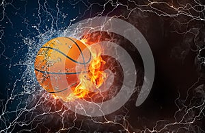 Basketball ball in fire and water