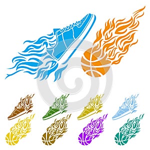 Basketball ball in flame sneakers vector icon