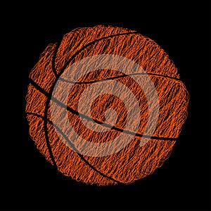 Basketball ball - hatched abstract sport logo. Print for athletic t-shirt, clothes, apparel. Vector illustration.