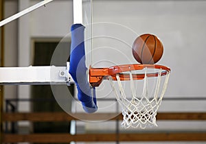 Basketball ball in hoop photo