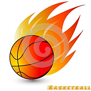 Basketball ball with red orange yellow tone fire in the white background. Logo of Basketball club.