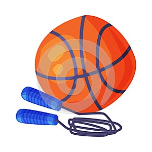 Basketball Ball and Skipping Rope Sports Equipment Cartoon Style Vector Illustration