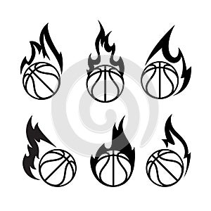 Basketball ball surrounded by flames.