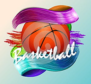 Basketball ball and text abstract background sport