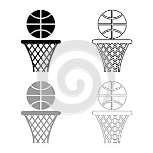 Basketball basket and ball Hoop net and ball icon outline set black grey color vector illustration flat style image
