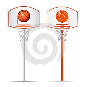 Basketball basket, hoop, ball isolated on white background