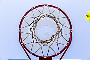 Basketball basket seen from below