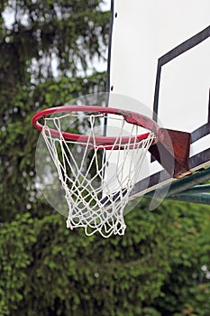 Basketball board with a net