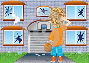 Basketball boy and broken windows