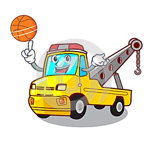With basketball Cartoon tow truck isolated on rope