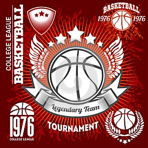 Basketball championship logo set and design elements