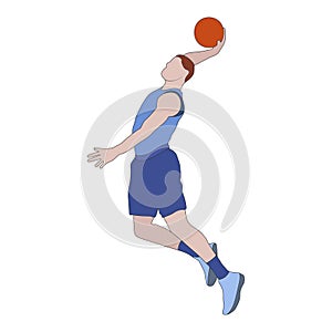 Basketball. Colored silhouette of a basketball player with a ball