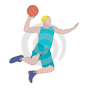 Basketball. Colored silhouette of a basketball player with a ball