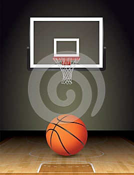 Basketball Court Ball and Hoop Illustration