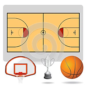 Basketball court, ball and objects vector