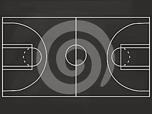 Basketball court blackboard illustration