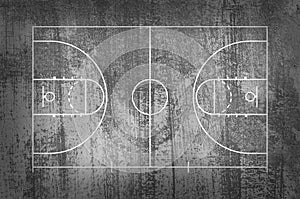 Basketball court floor with line on black grunge background