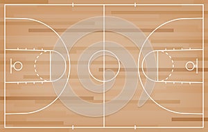 Basketball court floor with line on wood pattern texture background. Basketball field. Vector