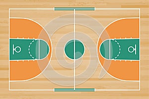 Basketball court floor with line on wood pattern texture background. Basketball field. Vector