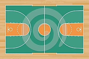 Basketball court floor with line on wood pattern texture background. Basketball field. Vector