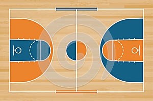 Basketball court floor with line on wood pattern texture background. Basketball field. Vector