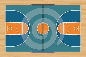 Basketball court floor with line on wood pattern texture background. Basketball field. Vector