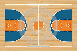 Basketball court floor with line on wood pattern texture background. Basketball field. Vector