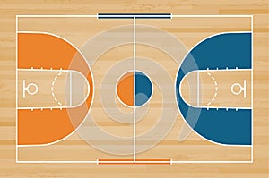 Basketball court floor with line on wood pattern texture background. Basketball field. Vector