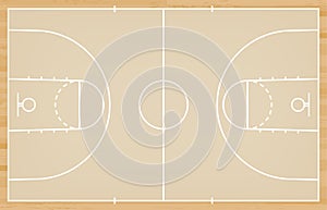 Basketball court floor with line on wood texture background. Vector