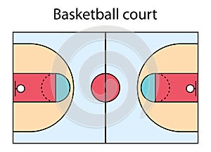 Basketball court icon, floor parquet  area, top american sport symbol, basket field vector illustration