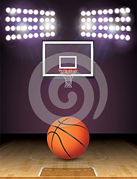 Basketball Court and Lights Ball and Hoop Illustration