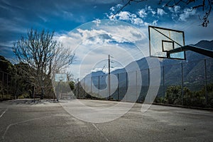 Basketball court on a mountain village.