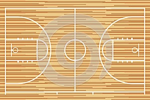 Basketball court with parquet wood board. Vector