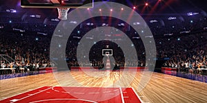 Basketball court with people fan. Sport arena. Photoreal 3d render background. blured in long shot distancelike leans optical,
