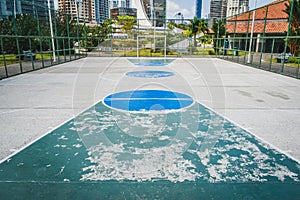 Basketball court, soccer field - outdoor sport in city