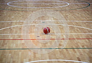 Basketball court with a wooden parquet